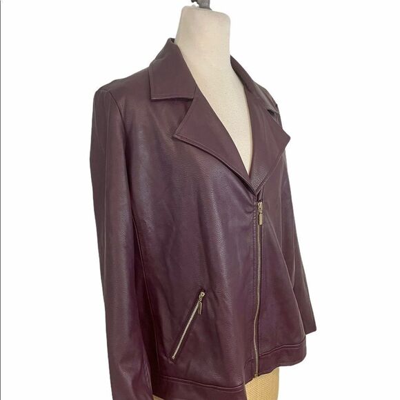 Chico's Faux Leather Moto Jacket Wine NWOT - Picture 3 of 7